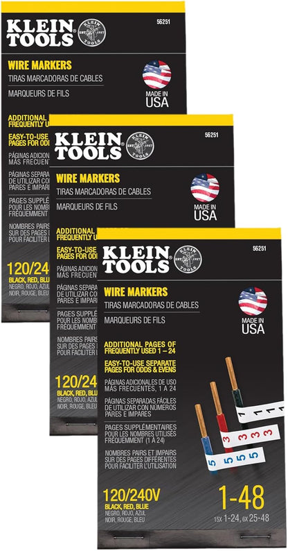 Klein Tools 56250 Wire Marker Book for Cable Management, Electric Panel Organization Wire Label Stickers, Numbered 1-48