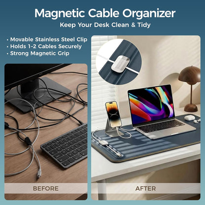 Desk Mat – Double-Sided Vegan Leather & Felt | Built-In Magnetic Cable Organizer & File Storage | Premium Workspace Pad for Office, Gaming & Creative Professionals-（Green）