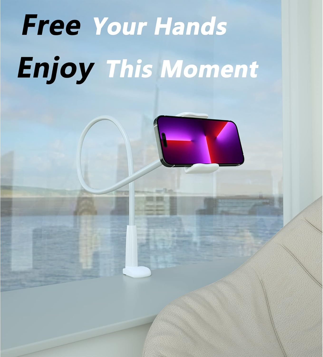 MAGIPEA Phone Holder for Bed, Gooseneck Phone Holder for Desk, Cell Phone Mount with Flexible Long Arm, Compatible with iPhone 17/16 Pro Max, 15, 14, and Other 3.5–7" Devices