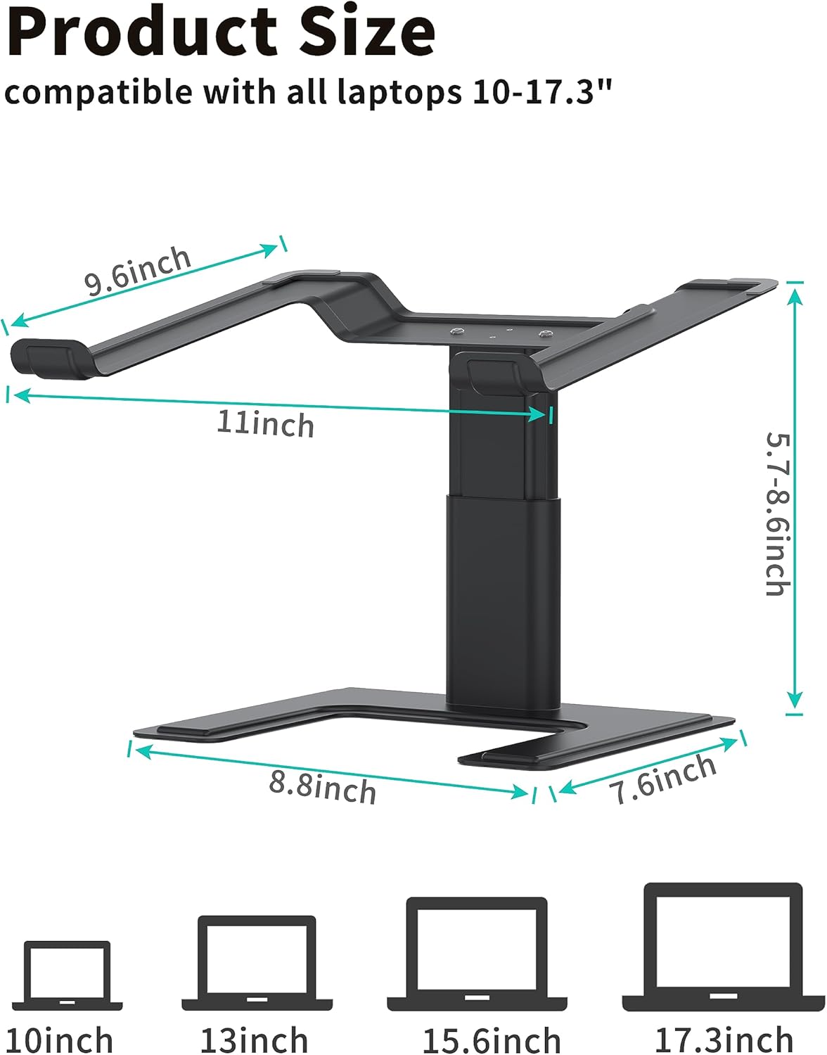 ALASHI Laptop Stand for Desk, Computer Stand Adjustable Height, Ergonomic Notebook Laptop Riser, Aluminum Metal Holder Compatible with 10 to 17.3 Inches Notebook PC Computer, Black