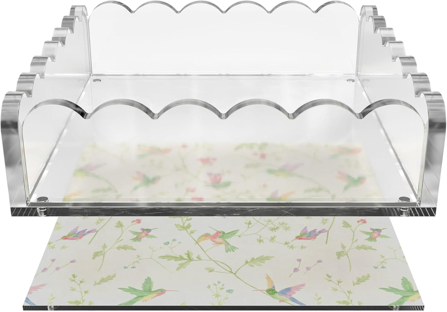 GRAHAM DESIGN 8x8 Scalloped Acrylic Tray with Magnetic Mat – Clear Decorative Photo Display Tray & Jewelry Organizer, Anti-Slip Vanity Tray for Home Office Desk Decor, Modern Gift