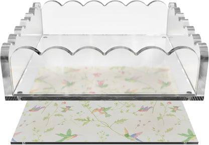 GRAHAM DESIGN 8x8 Scalloped Acrylic Tray with Magnetic Mat – Clear Decorative Photo Display Tray & Jewelry Organizer, Anti-Slip Vanity Tray for Home Office Desk Decor, Modern Gift