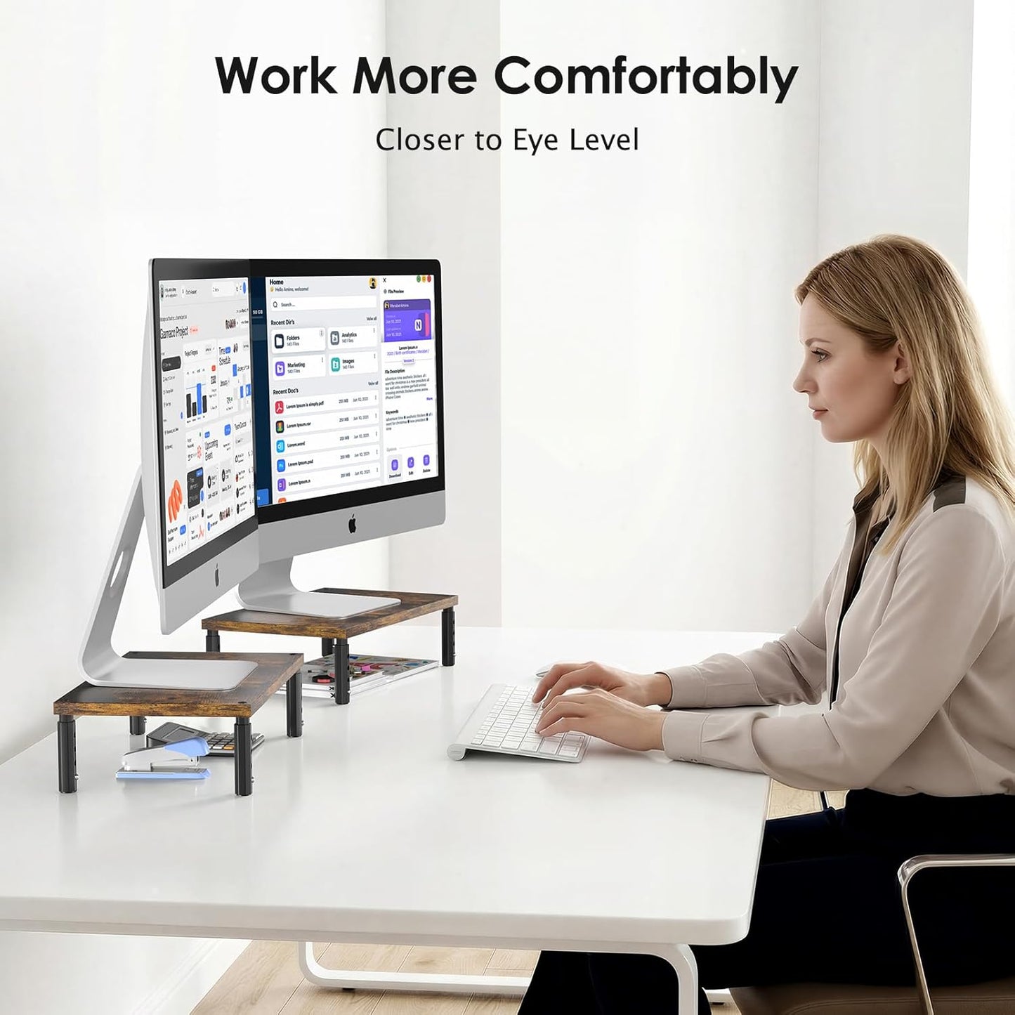 OPNICE Desk Organizers and Accessories, Adjustable Computer Monitor Stand Riser, Laptop Stand for Desk, Office Desk Accessories & Workspace Organizers for Home Office, Black Wood