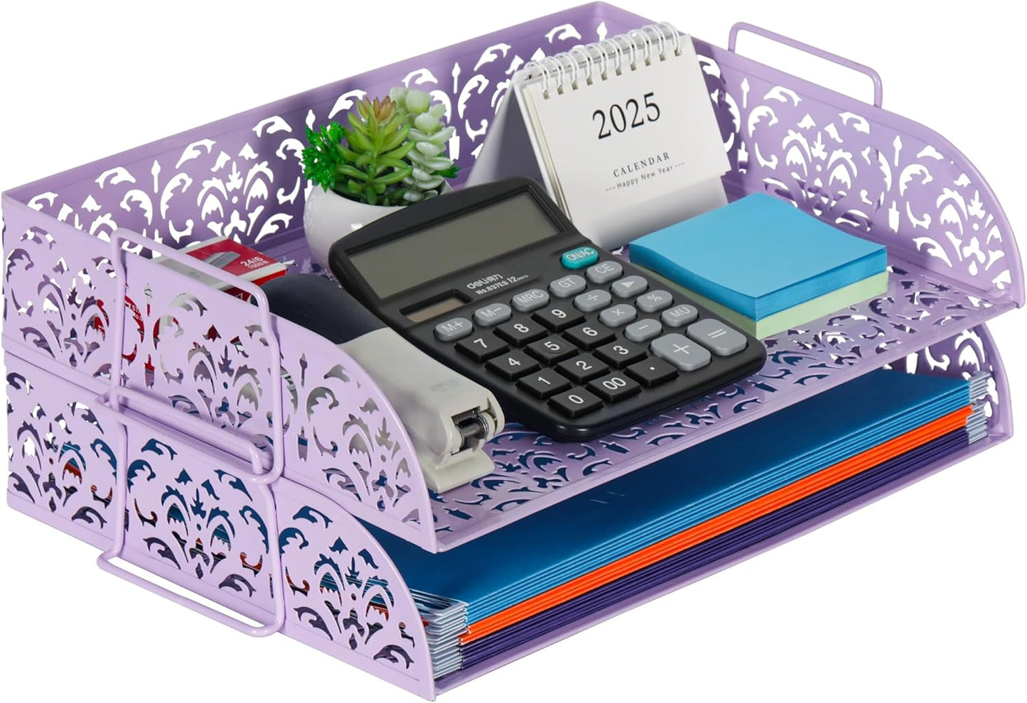 EasyPAG Paper Organizer for Desk 2 Tier Stackable Paper Tray for A4 Legal Size Folders Metal File Storage Desktop Organizer for Home Office School Teacher, Black