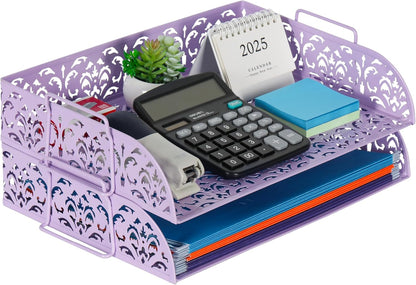 EasyPAG Paper Organizer for Desk 2 Tier Stackable Paper Tray for A4 Legal Size Folders Metal File Storage Desktop Organizer for Home Office School Teacher, Black