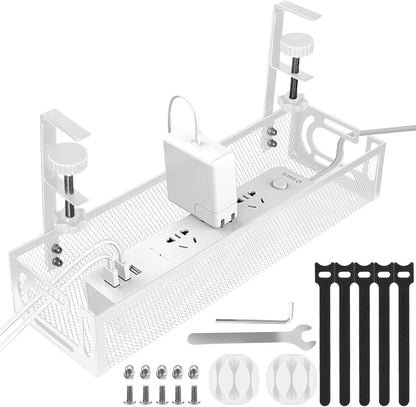 Cable Management, 25'' Cable Management Under Desk No Drill, Metal Cord Organizer with Clamp for Standing Desk, Cable Organizer for Home Office, Black