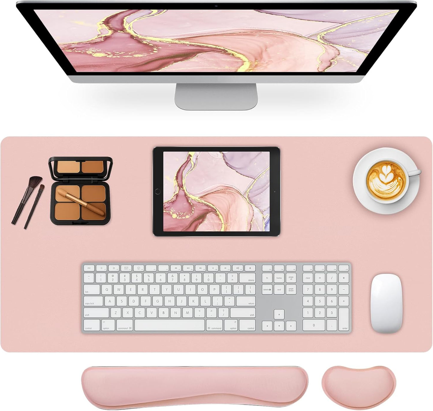 Mouse Pad and Keyboard Wrist Rest, 3-in-1 Large Keyboard and Mouse Pad Set, Ergonomic Wrist Rest for Computer Keyboards, Non-Slip Desk Mat Protector for Women (Purple Pink, 31.5" X 15.7")