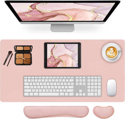 Mouse Pad and Keyboard Wrist Rest, 3-in-1 Large Keyboard and Mouse Pad Set, Ergonomic Wrist Rest for Computer Keyboards, Non-Slip Desk Mat Protector for Women (Purple Pink, 31.5" X 15.7")