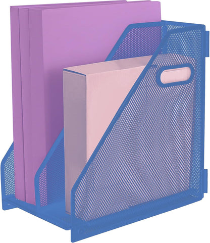 Desk Organizers, Metal Magazine File Holder with 2 Vertical Compartments Rack Binder File Organizer for Office Supplies, Home Workspace - Black