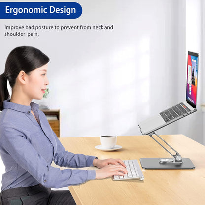 BESIGN LSX7 Laptop Stand with 360 Rotating Base, Ergonomic Adjustable Notebook Riser, Foldable Computer Holder Compatible with 10-15.6" Laptops (Black)