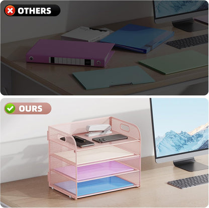 Marbrasse 4 Tier Paper Organizer Letter Tray - Mesh Desk File Organizer with Handle, Paper Sorter Organizer for Letter/A4 Office File Folder Holder (Black, 12.6" x 9.1" x 10.7")