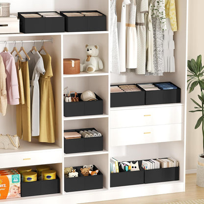 DIMJ Closet Storage Bins, 6 Pack Storage Baskets for Shelves, Foldable Closet Organizer with Handle, Linen Closet Organizers and Storage for Clothes, Toys, Towel, Books (Black)
