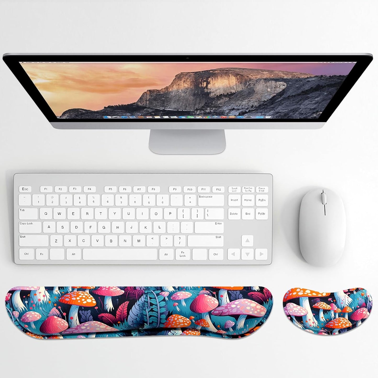 Dapesuom Enlarge Keyboard Wrist Rest, Memory Foam Wrist Cushion for Desk Mats Support, Cute Pain Relief Keyboard Mouse Pad Rests Set with Non-Slip Base for Gaming Laptop Office Computer, Green Leaf