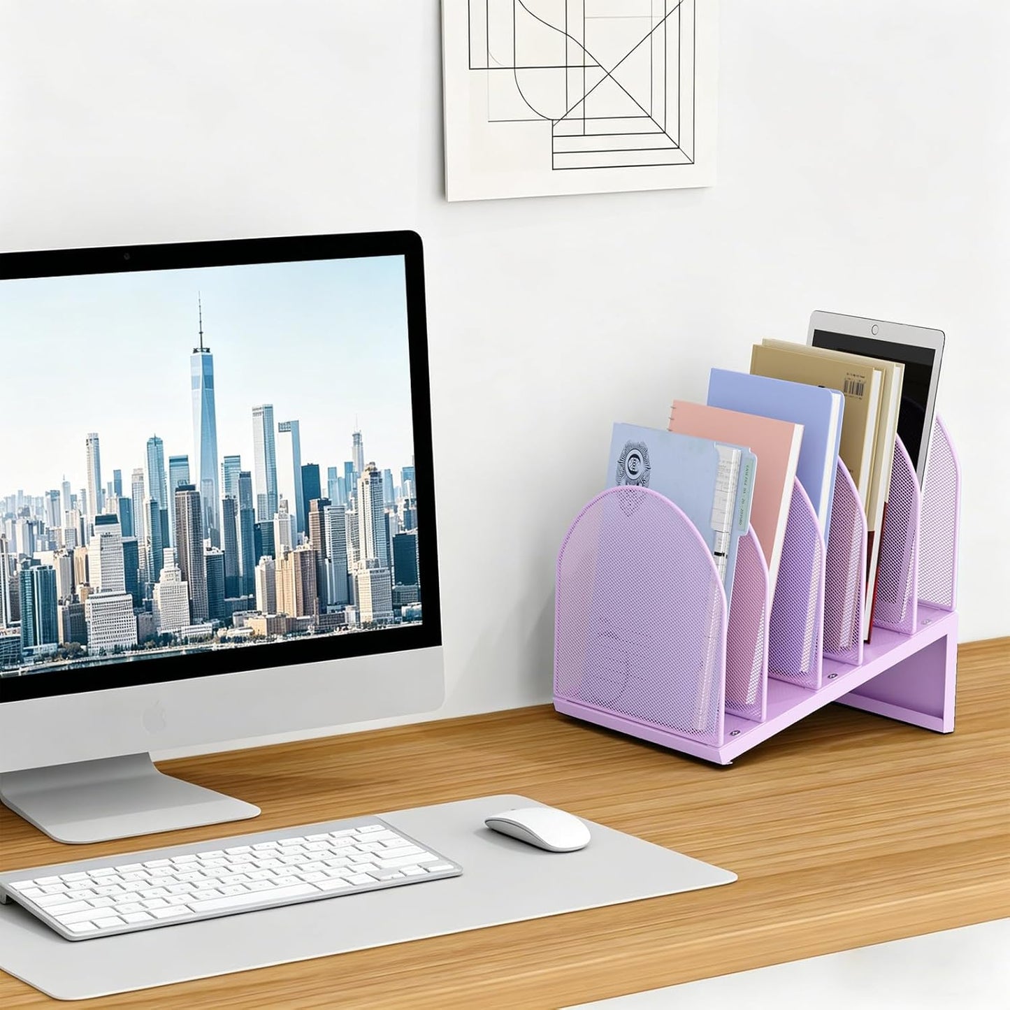 gianotter Desktop File Organizer, Desk Organizer with 5 Compartments, Paper Organizer for Desk, Workspace Organizers for Office Supplies (Black, Upright Style)