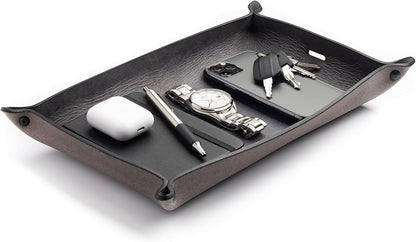 Main Street Forge Leather Valet Tray for Men – Rustic EDC Organizer for Keys, Phone & Wallet – Made in USA – Whiskey Barrel Brown