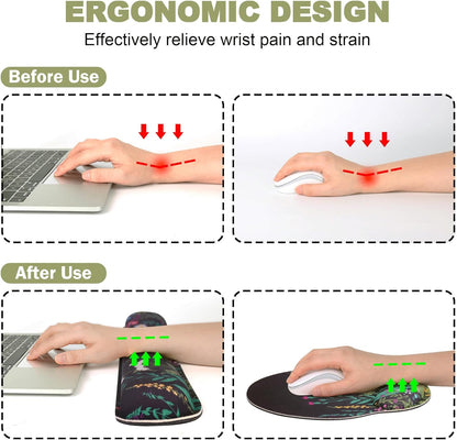 Ergonomic Mouse Pad with Wrist Rest and Keyboard Wrist Rest, Memory Foam Wrist Rest for Computer Keyboard, Easy Typing, Pain Relief, Mouse Pad Wrist Support for Gaming,Office, Laptop, Black Flower