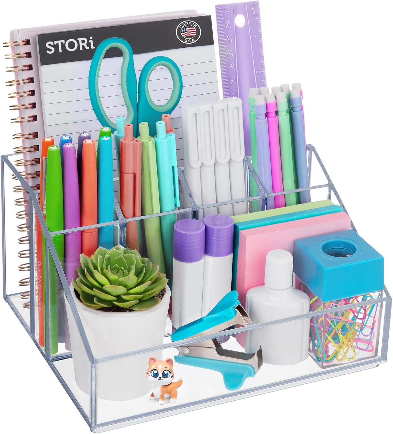 STORi Chloe Space-Saving Clear Drawer Organizer (4 Wide Drawers) Sort Office, Kitchen, Beauty Supplies, Makeup, Pens, Jewelry, Stationary, Made in USA
