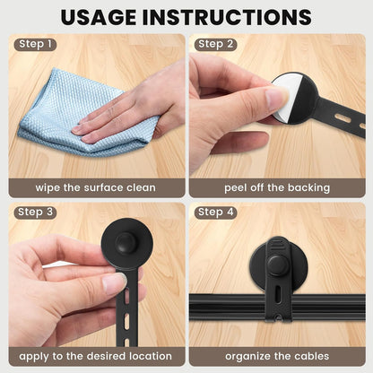12 PCS Cable Management Under Desk, Silicone Cable Ties Straps, Adjustable Wire Organizers, Self Adhesive Sticky-Back Cable Clips for Data Cables, Appliance Power Cords