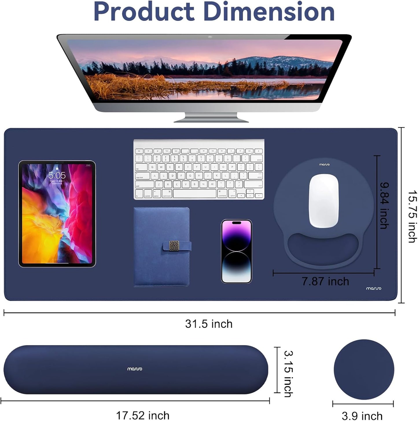 MOSISO Wrist Rest for Keyboard Mouse Pad Set, Large Gaming Deskpad&Circle Curved Mousepad&Keyboard Wrist Rest&Coaster, Ergonomic Non-Slip Mousepad&Easy Typing Pad with Silicone Lining, Apricot