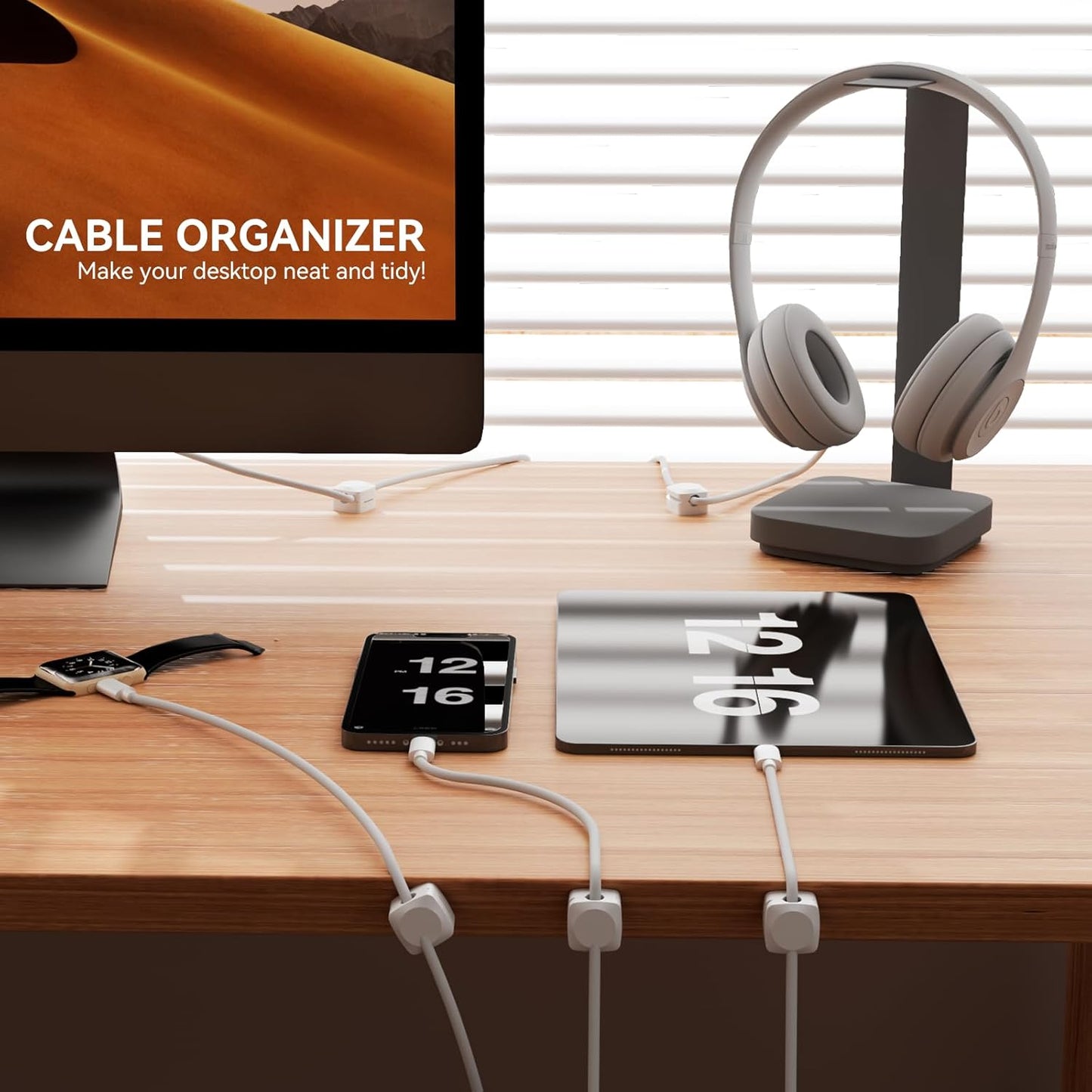 Rotatable Cord Organizer, Enhanced Spring Cable Clips, Strong Adhesive Cable Management, Desk Cord Holder for Nightstand, Office Accessories and Car (4 White + 4 Black)