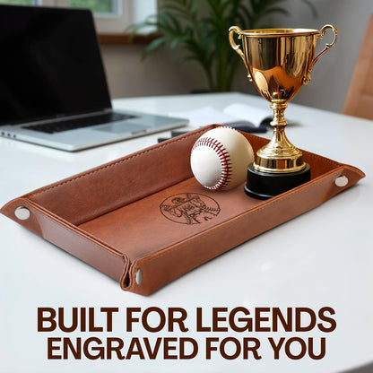 Personalized Engraved Leather Tray for Men with Engraved Name, PU Leather Valet Organizer for Dad, Custom Gift for Him, Custom Catchall Tray for Desk, Office, Accessories Travel Organizer for Men