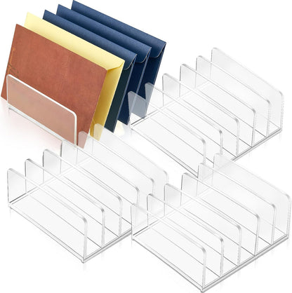 Geetery 4 Pcs Acrylic Cash Tray for Cash Stuffing Mail Sorter Organizer Clear Desk Envelope Organizer for Sorting Mail Envelope Bill Business Card Eyeshadow Palette(7 Slot)