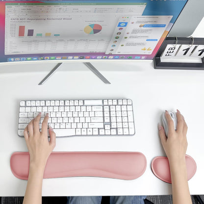 Wrist Rest for Computer Keyboard and Mouse, Ergonomic Design Wrist Support Pad for Keyboard, Soft Memory Foam Desk Pads Support Hand and Arm Easy Typing Pain Relief, 2 Piece Pad, Cream Pink