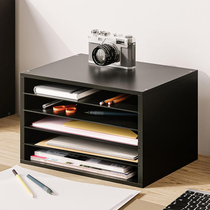 Ballucci 4-Tier Paper Organizer for Desk, Stackable Organizer Tray, Desk Storage Shelves, Stacking Letter Paper Tray Sorter for Classroom, Office, White