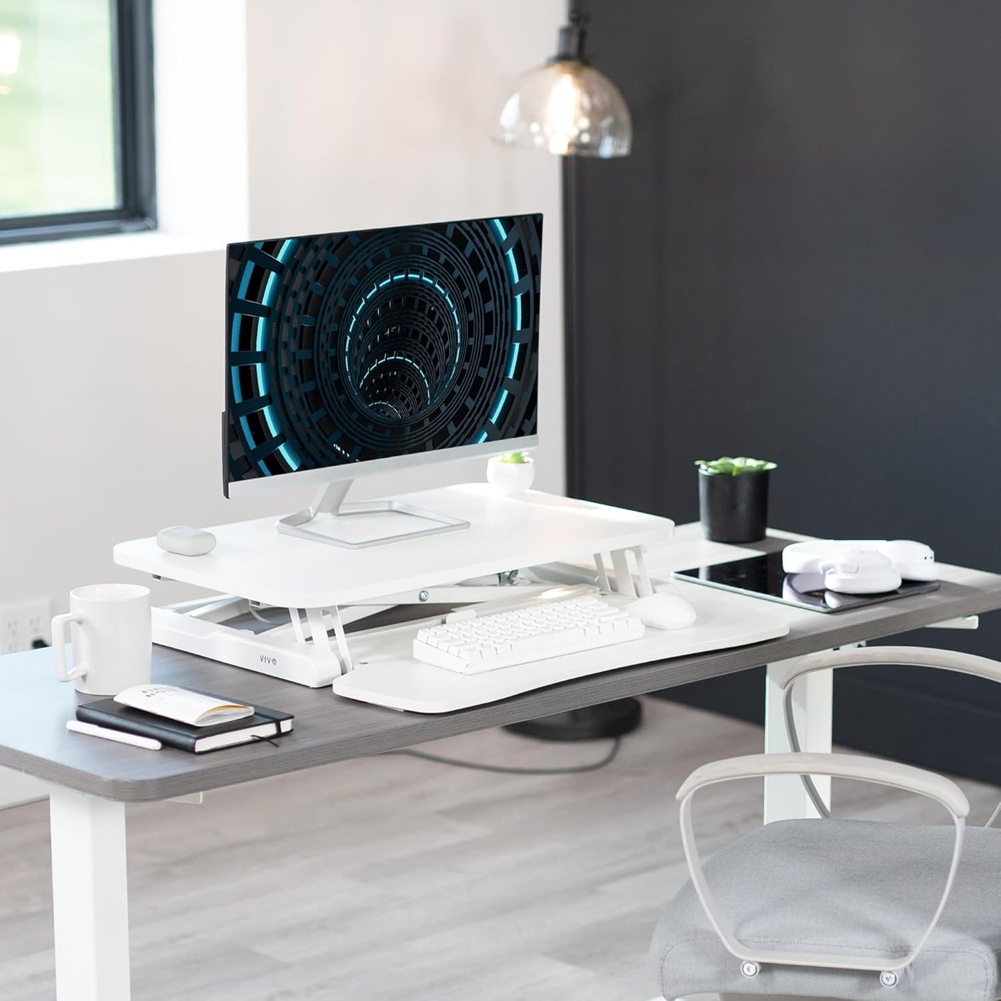 VIVO 26 inch Desk Converter, K Series, Height Adjustable Sit to Stand Riser, Dual Monitor and Laptop Workstation with Keyboard Tray, Black, DESK-V026KB