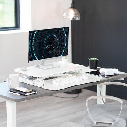 VIVO 26 inch Desk Converter, K Series, Height Adjustable Sit to Stand Riser, Dual Monitor and Laptop Workstation with Keyboard Tray, Black, DESK-V026KB
