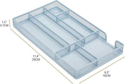 Annova Desk Drawer Organizer Tray for Office Organization - Metal Mesh - Storage Tray with Dividers for Pens, Desktop Accessories, Bathroom, Kitchen, Makeup and Office Supplies (Small, Gold)
