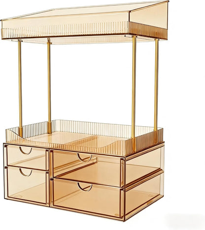 SNSLXH Makeup Organizer Bathroom Storage- 4 Tier 4 Drawer Makeup Storage, Transparent Clear Cosmetics Organiser, Ideal for Cosmetic Perfume Skincare, for Countertop, Bathroom, Office Supplies, Dresser