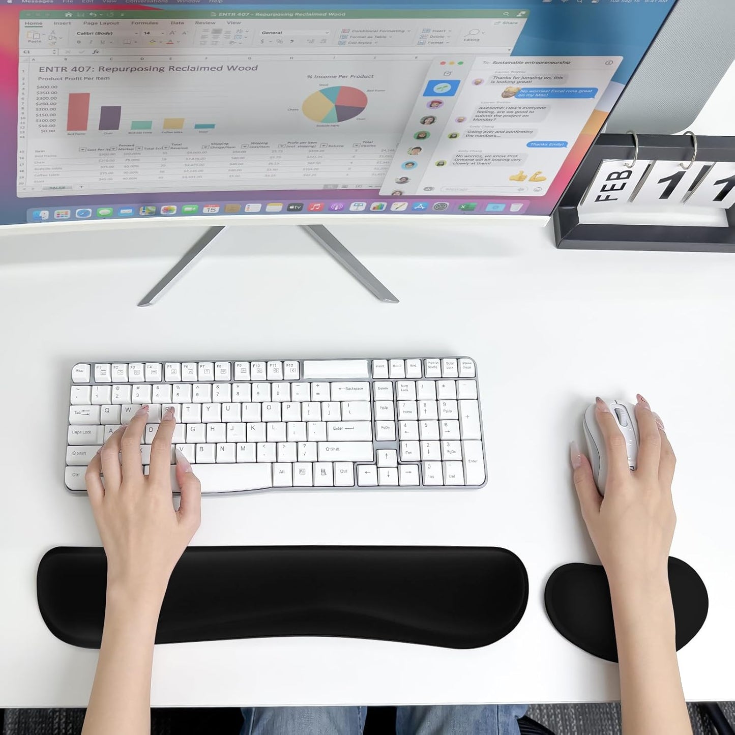 Wrist Rest for Computer Keyboard and Mouse, Ergonomic Design Wrist Support Pad for Keyboard, Soft Memory Foam Desk Pads Support Hand and Arm Easy Typing Pain Relief, 2 Piece Pad, Cream Pink