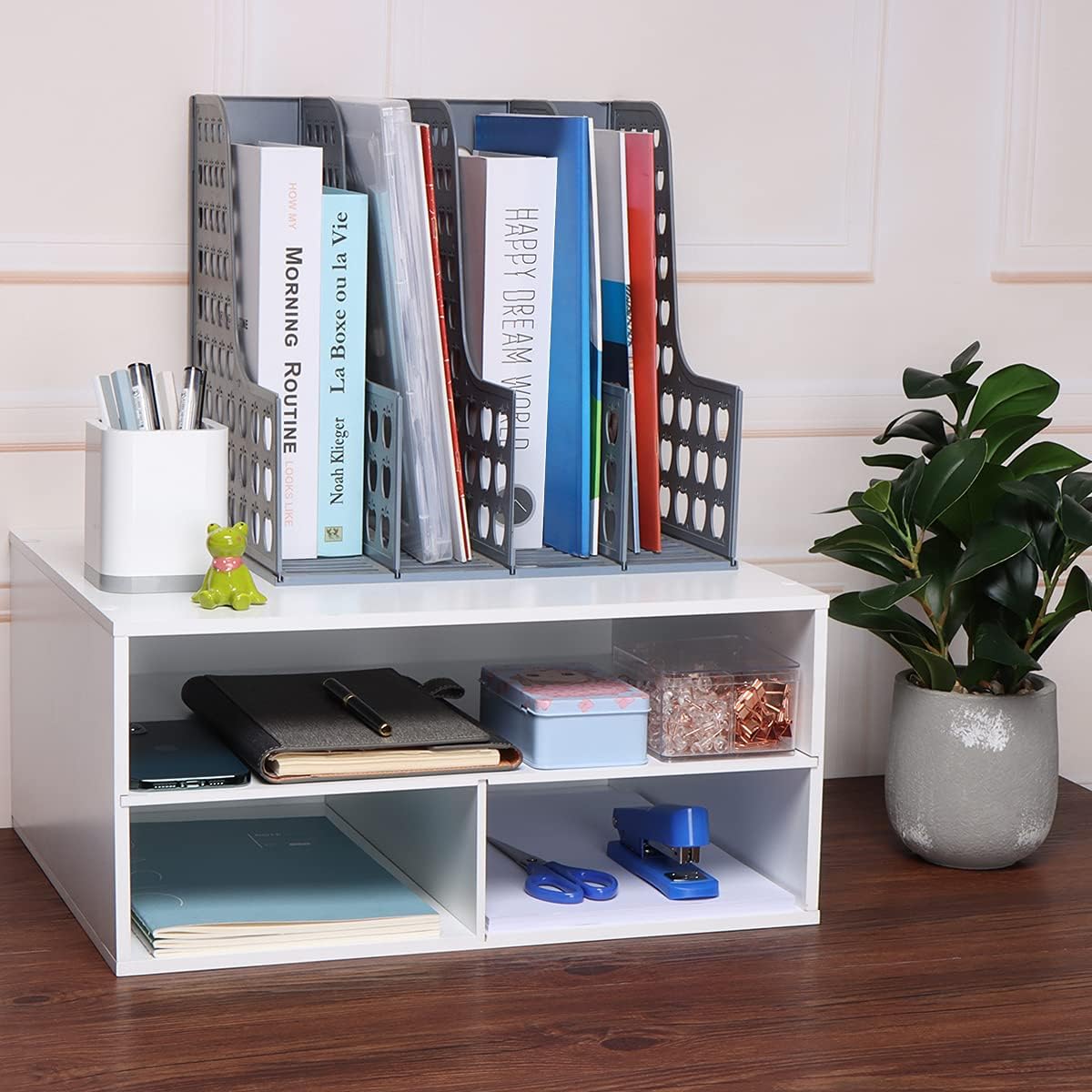 EMERIT Printer Stand Shelf with Storage Wood Desk Paper Organzier for Home/Office,Printer Riser, 2 Tire