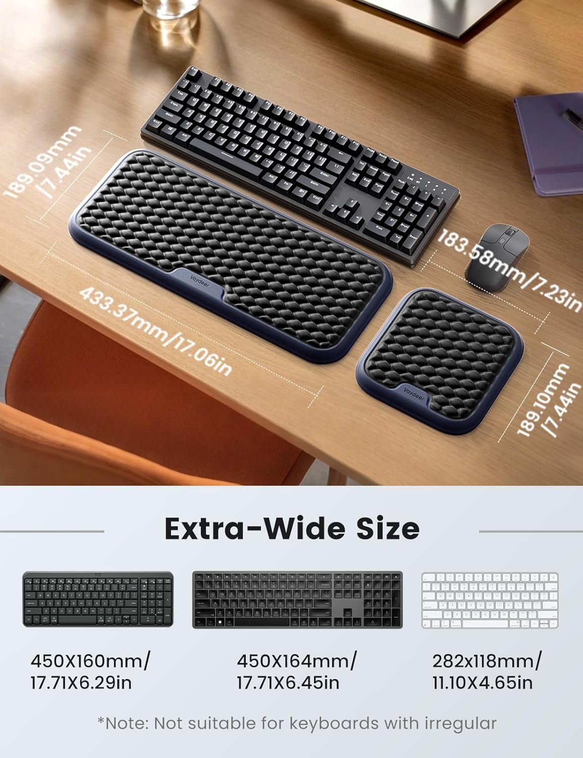 Vaydeer Wrist Rest for Keyboard and Mouse, Computer Ergonomic Wrist Support Pad, Soft Memory Foam Arm Cushion for Desk, Palm Hand Office Laptop Typing