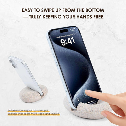 Artificial Stone Cell Phone Stand for Desk Handcraft Pebble Shape Minimalist Decor for Desk Kitchen Counter Office Easy of Use Sturdy and Stable(Beige Yellow)
