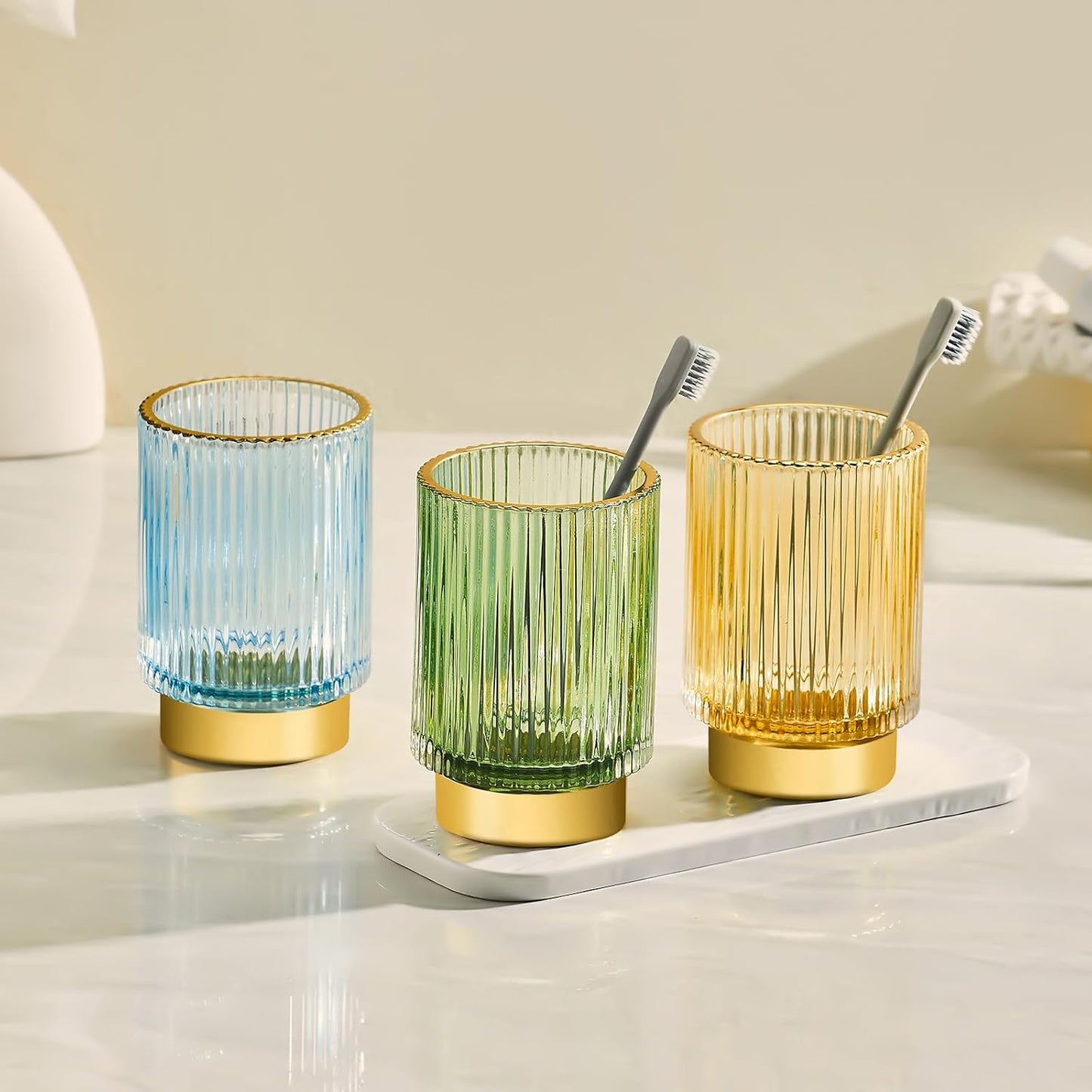 Makeup Brush Holder Organizer,Toothbrush Holders,Desk Pen Pencil Holder,Multifunctional Vintage Glass Brush Cup（L/Green/A3-6-US）