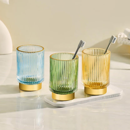 Makeup Brush Holder Organizer,Toothbrush Holders,Desk Pen Pencil Holder,Multifunctional Vintage Glass Brush Cup（L/Green/A3-6-US）