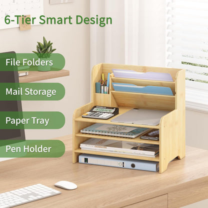 Desk File Organizer 4-Tier Desktop Paper Mail Organizer Document Holder for Home Office Supplies, Office Desk Accessories & Workspace (Nature)