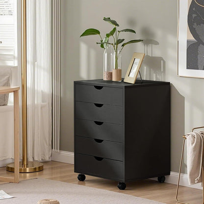OLIXIS 7 Drawer Mobile File Cabinet Under Desk Storage Organization with Wheels Vertical Filing Chest Rolling Wood Small Desk Printer Stand for Home Office, 15.75"D x 18.74"W x 34.25"H, Black