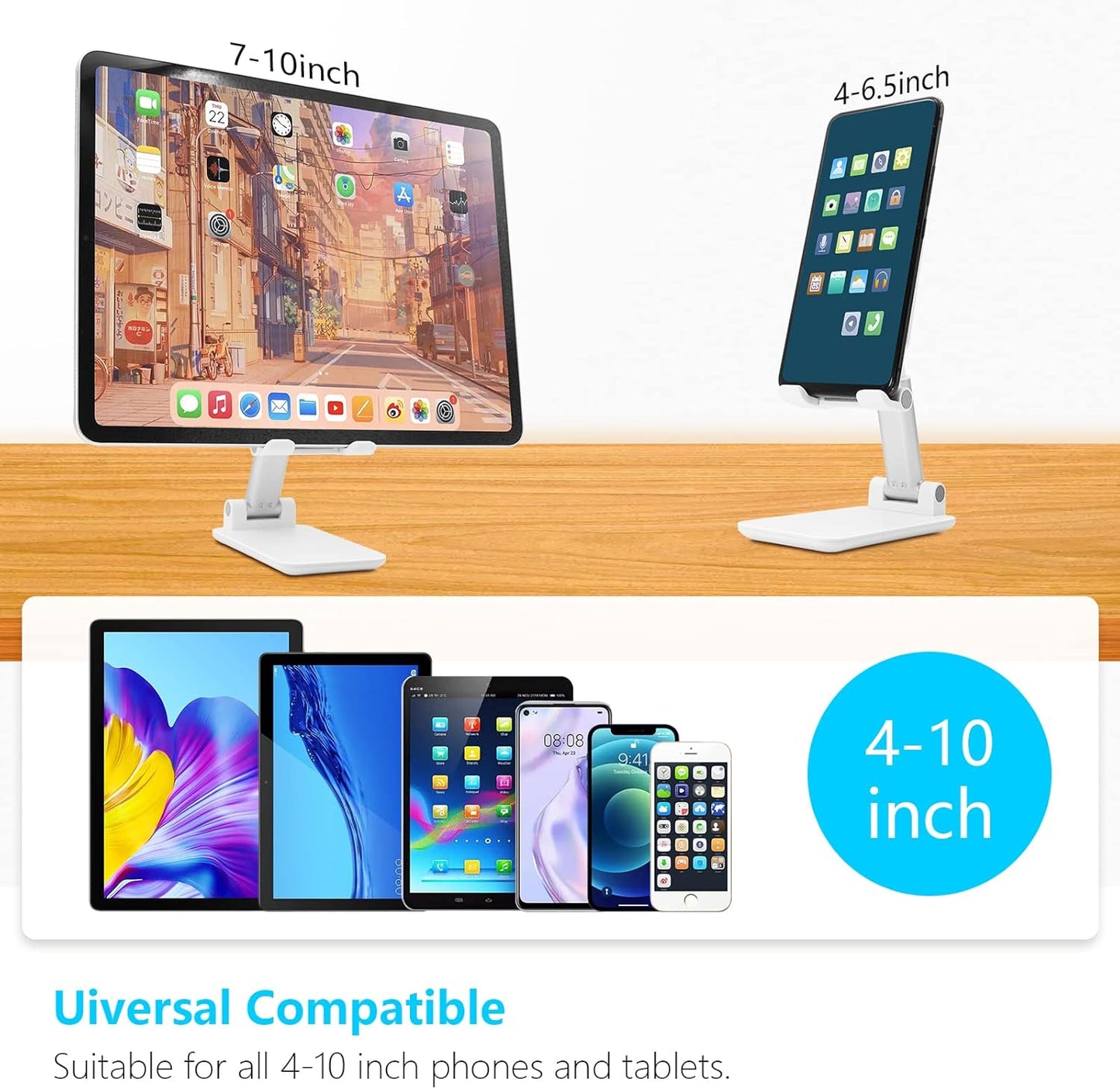 Cell Phone Stand, Folding Desktop Phone Stand, Angle Height Adjustable Mobile Phone Holder for Desk, Office, Tablet Stand Compatible with All Phones 4-10 Inches Cell Phone/Tablet (Black)