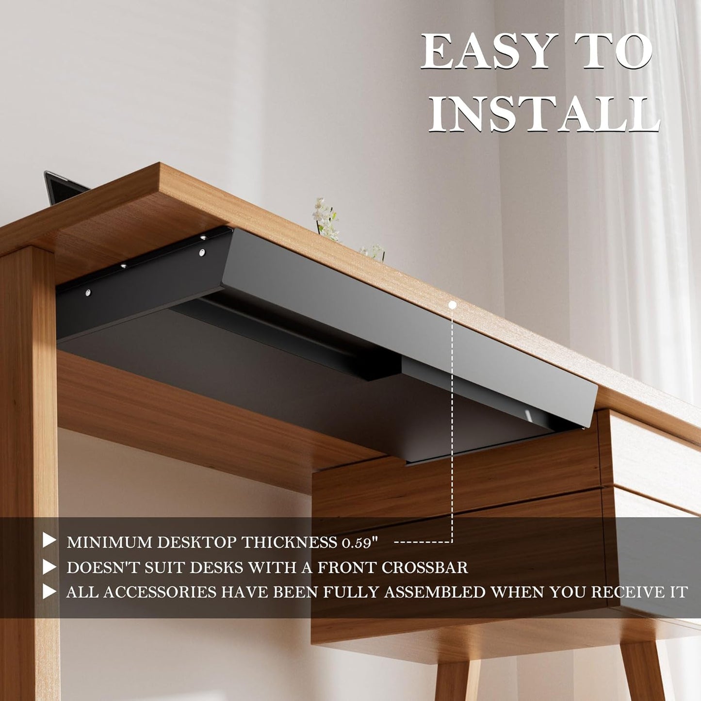 Under Desk Drawer 28.3" Wide, 60° Ergonomic Tilt Organizer with Multi-Compartment – Ball Bearing Slides, Fully Assembled, Under Desk Storage for Home Office Supplies