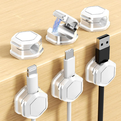 6 Pack Magnetic Cable Clips, Cable Smooth Adjustable Cord Organizer Holder, Hide Phone Charging Cable Keeper, Strong Adhesive Wire Charger Holder for Nightstand, Desk, Car, Office Supplies