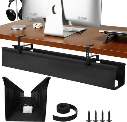 SHUWEI 36" Under Desk Cable Management Tray, Premium Fabric Cable Management for Desk, Clamp/Screw Mount Cable Tray for Office and Home (White, 36" L)