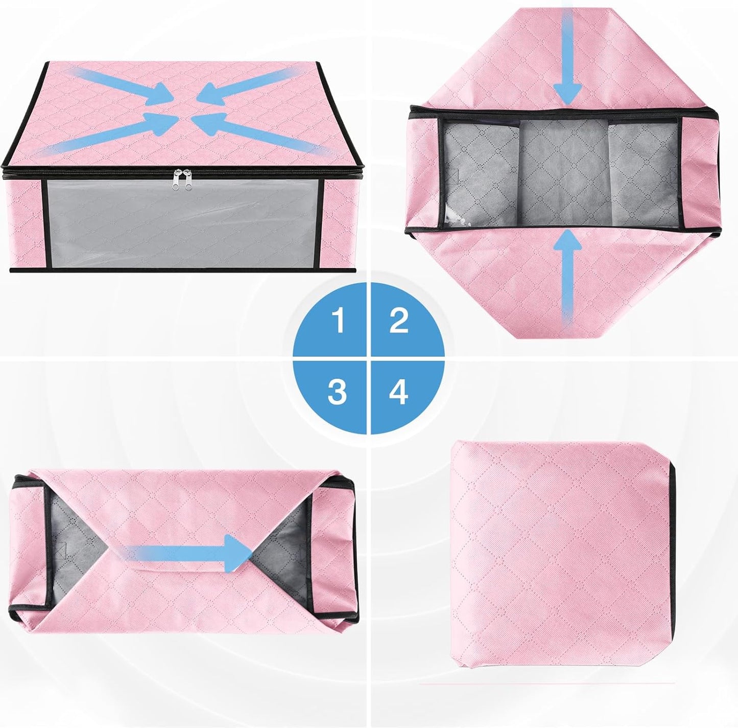 HomeHacks Storage 3-Pack Clothes Organizer Storage Bags Foldable Storage Box with Large Clear Window Sturdy Handles for Closet, Dorm, Pillows, Bedding, Clothes, Blankets, 35L, Gray