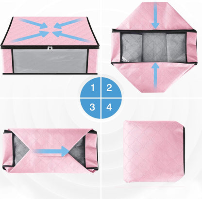 HomeHacks Storage 3-Pack Clothes Organizer Storage Bags Foldable Storage Box with Large Clear Window Sturdy Handles for Closet, Dorm, Pillows, Bedding, Clothes, Blankets, 35L, Gray