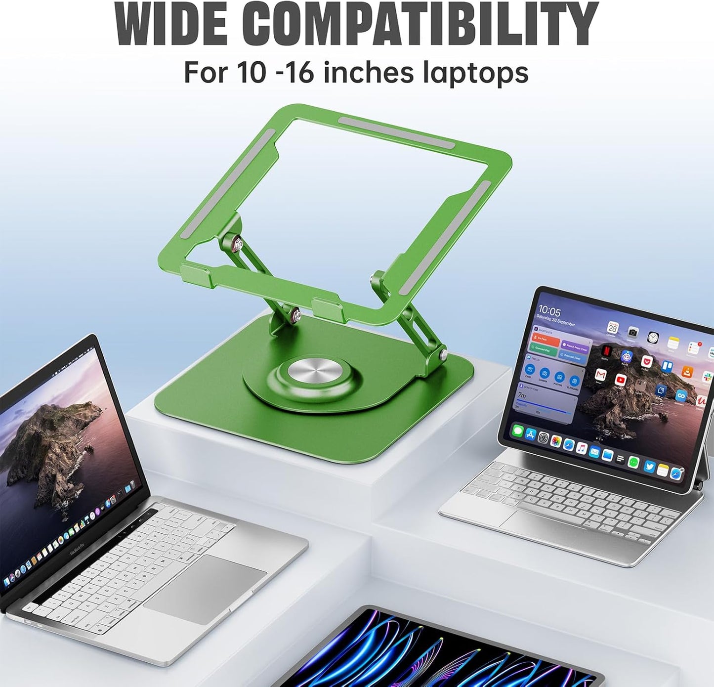 JOYEKY Laptop Stand for Desk, Adjustable Computer Stand with 360° Rotating Base, Ergonomic Laptop Riser for Collaborative Work, Foldable & Portable Laptop Stand, fits for All 10-16" Laptops (Grey)