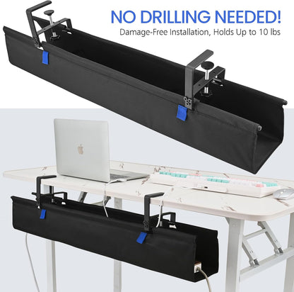 36" Under Desk Cable Management Tray- Clamp/Screw Mount Desk Cable Organizer Cable Tray Hiders for Office&Home
