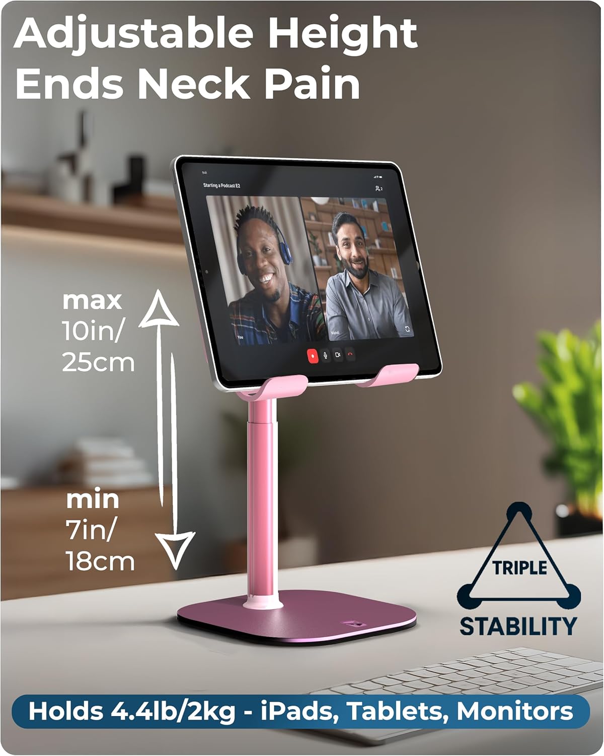 COOPER TabHolder, 7-10" Height Adjustable Tablet Stand, Premium iPad Stand for Desk, 270° Tilt iPad Holder for Desk, Tablet Holder, 15.6-17" Portable Monitor Support (Black)