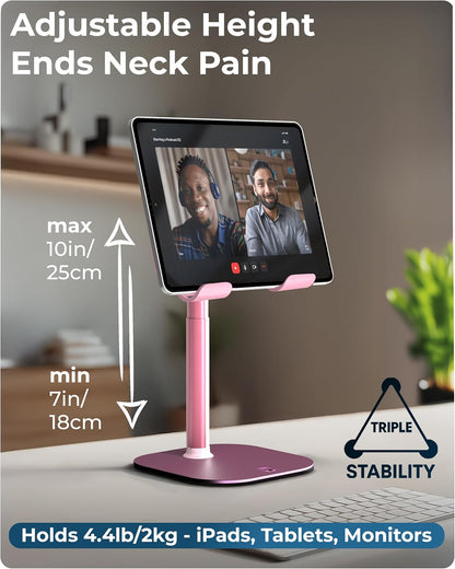 COOPER TabHolder, 7-10" Height Adjustable Tablet Stand, Premium iPad Stand for Desk, 270° Tilt iPad Holder for Desk, Tablet Holder, 15.6-17" Portable Monitor Support (Black)
